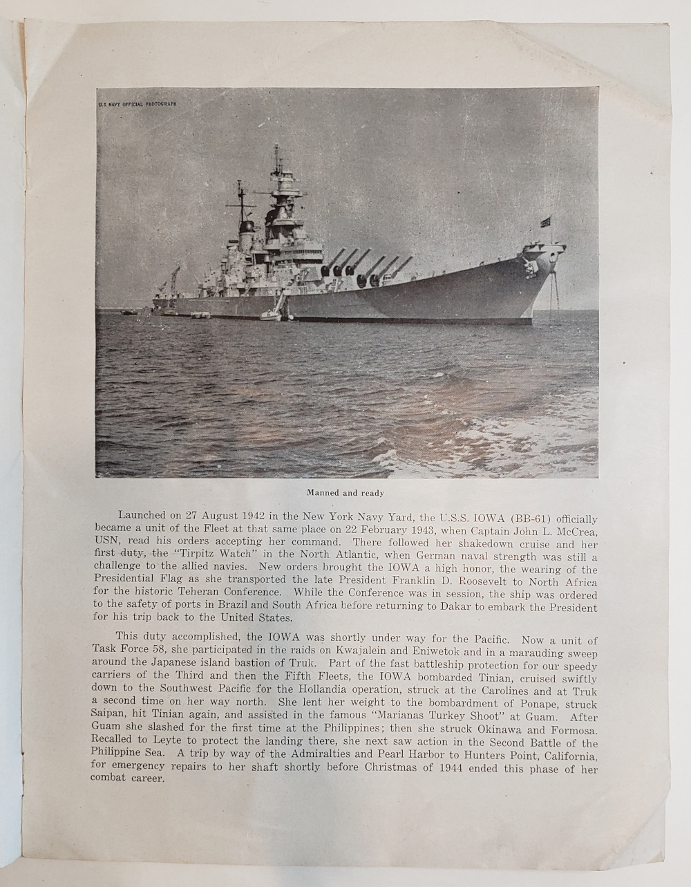 USS Iowa Decommissioning Ceremony Brochure