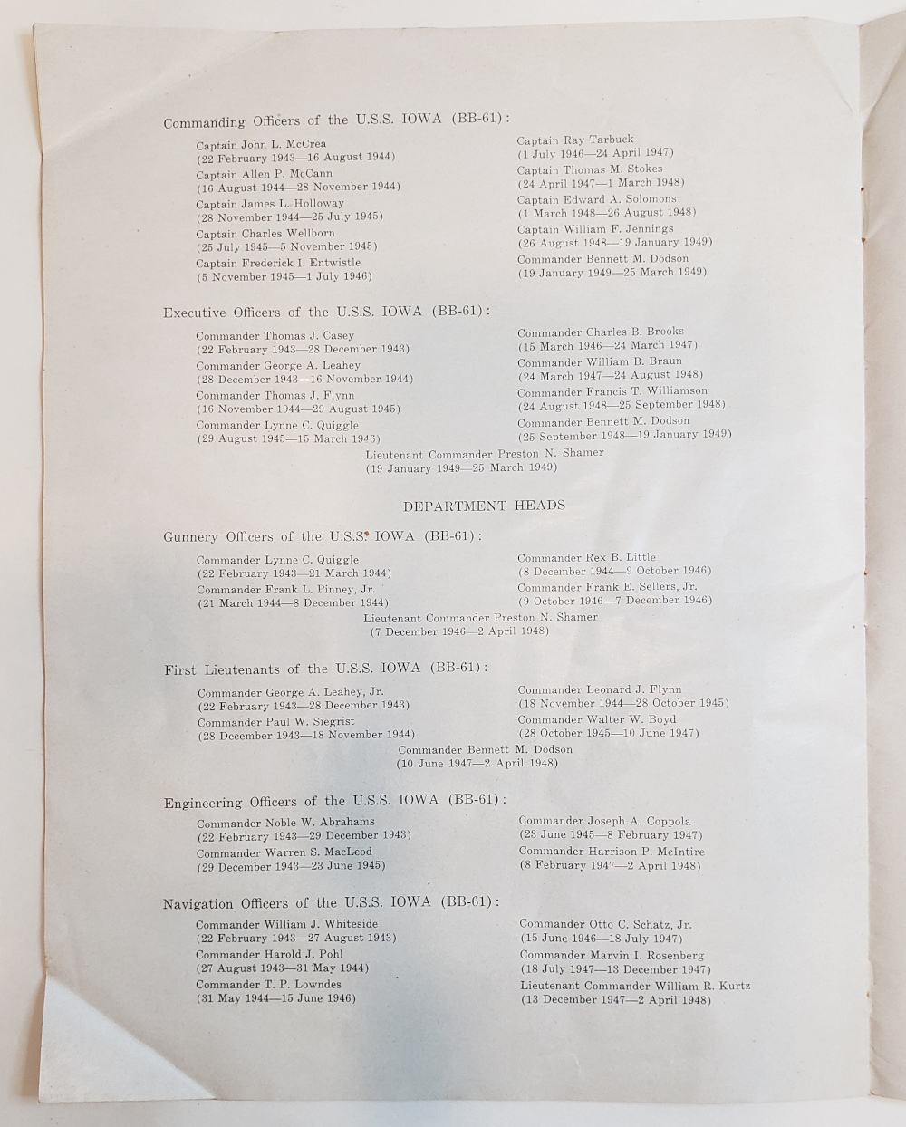 USS Iowa Decommissioning Ceremony Brochure