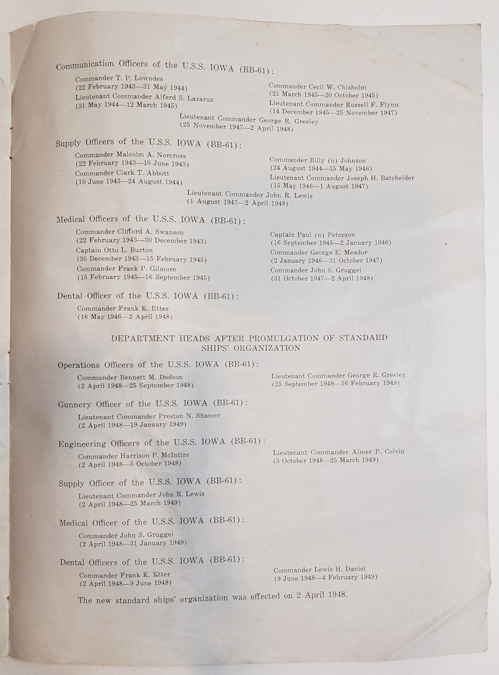 USS Iowa Decommissioning Ceremony Brochure